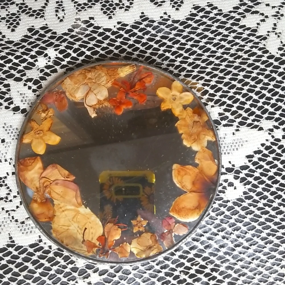 Vintage Handcrafted in Hawaii Mirror Trimmed with Pressed Flowers